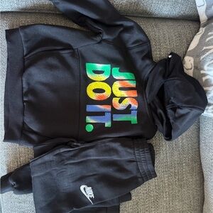 Nike Black Hoodie and Joggers with Multicolor Print